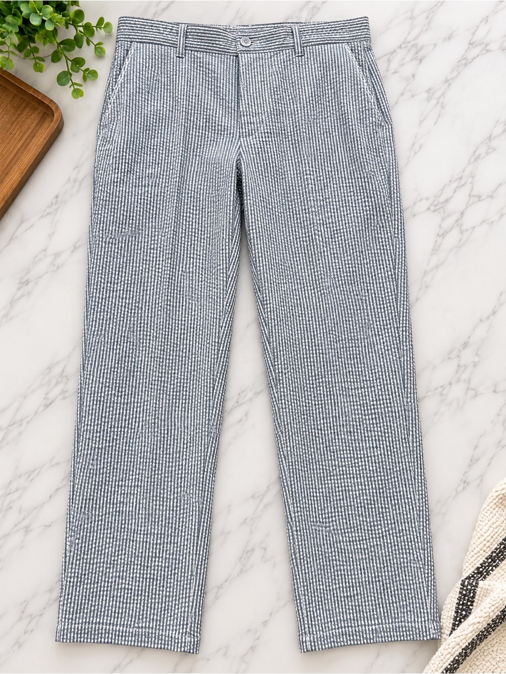 Men's Navy & White Seersucker Chinos